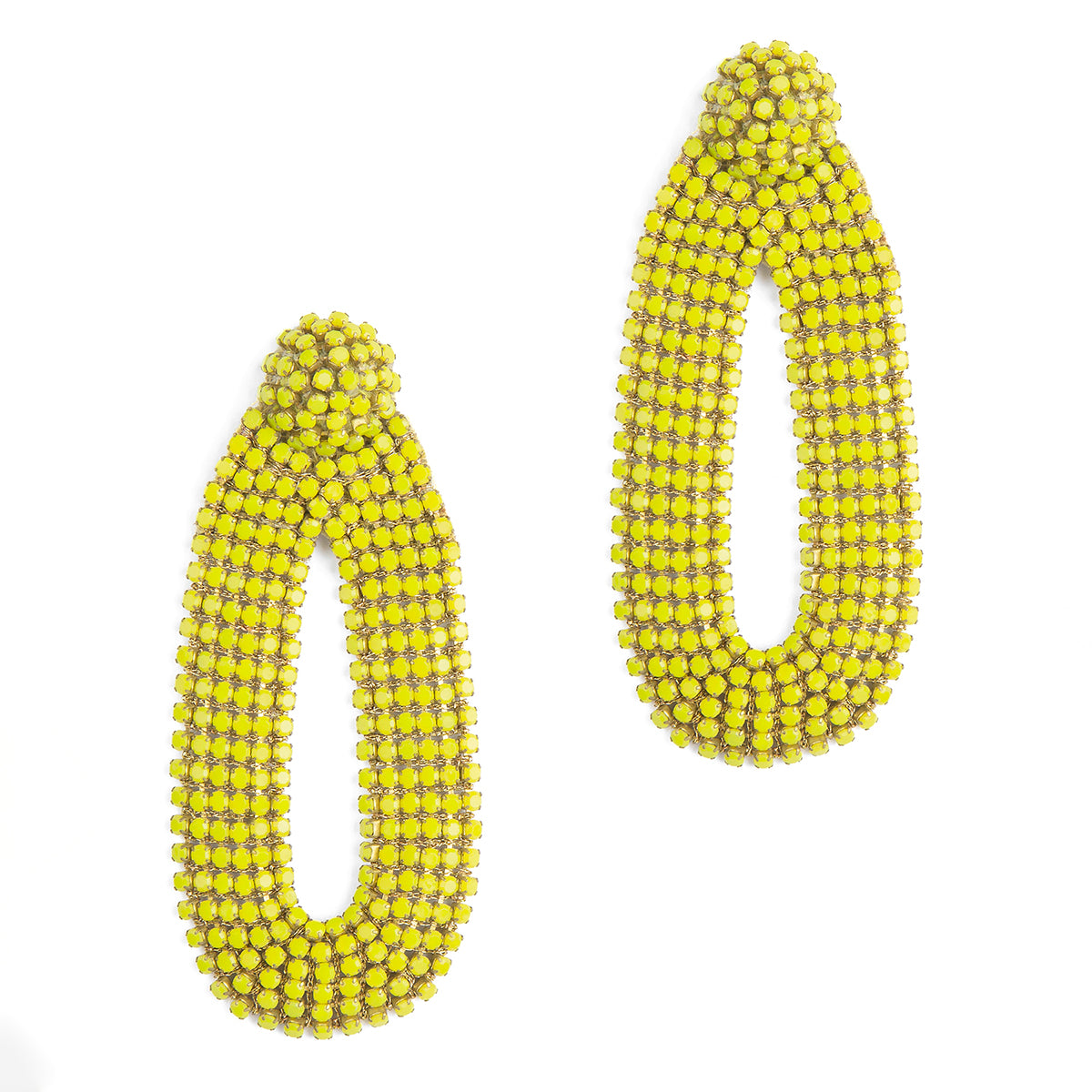 Our light weight Bianca Earrings are handmade with glass crystals in an oval drop shape.