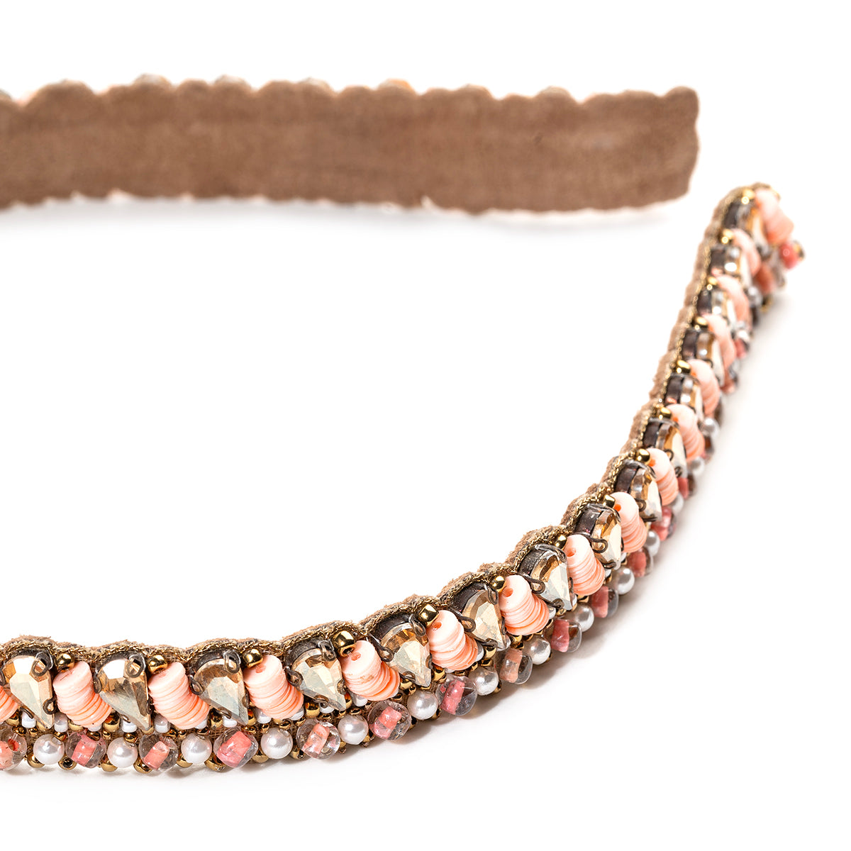 Detail of Deepa by Deepa Gurnani handmade Melinda headband in peach color