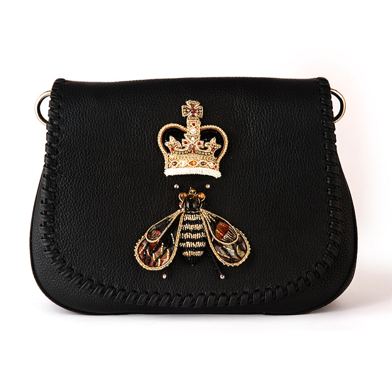 Deepa Gurnani Handmade Queen Bee Clutch in Powder Black color