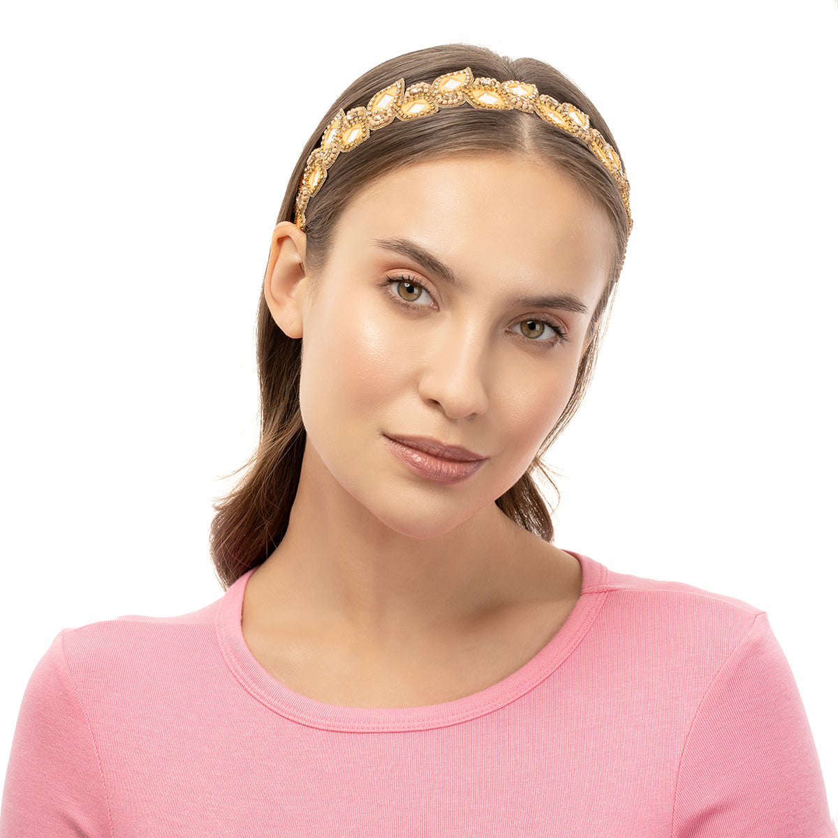 Model wearing our Deepa by Deepa Gurnani Handmade Luxury Pipa Headband