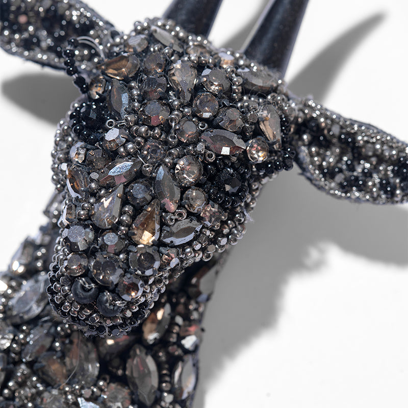 Detail Of Deepa Gurnani handmade Goat On Ice Brooch in Gunmetal color