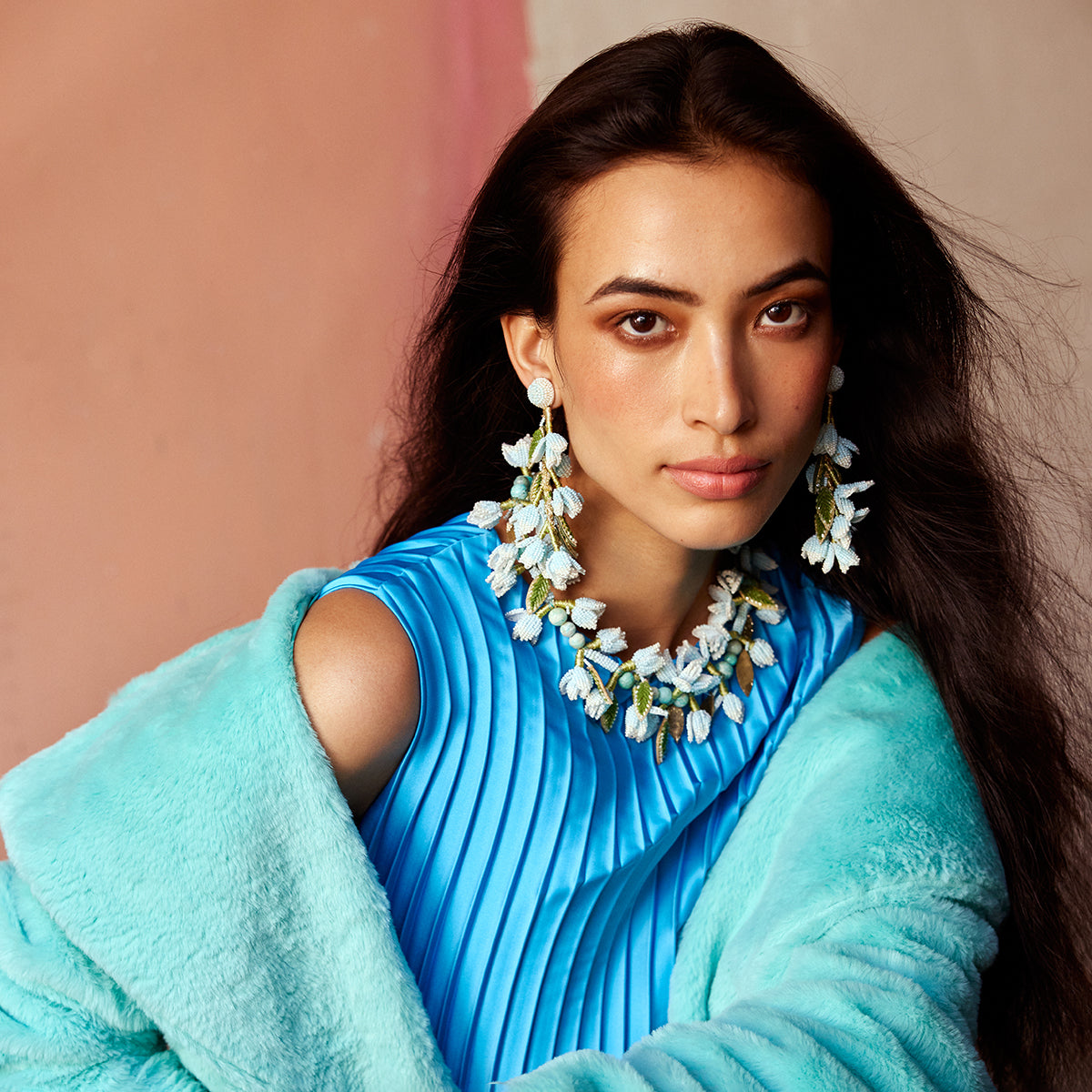 Model wearing handmade luxury Ivana Necklace 