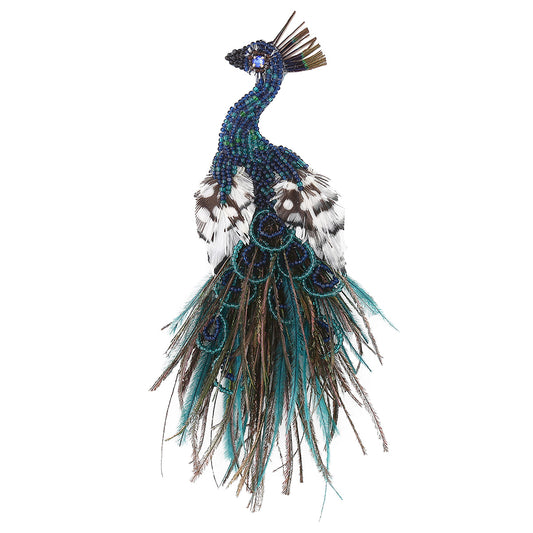 Deepa Gurnani handmade Peacock brooch in green color