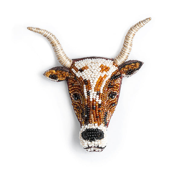 Deepa Gurnani handmade Longhorn brooch in Ivory color.