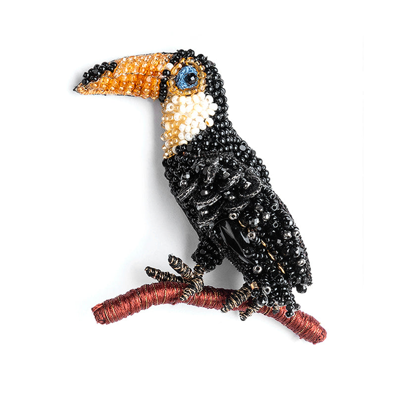 Deepa Gurnani handmade Toucan brooch in black color.