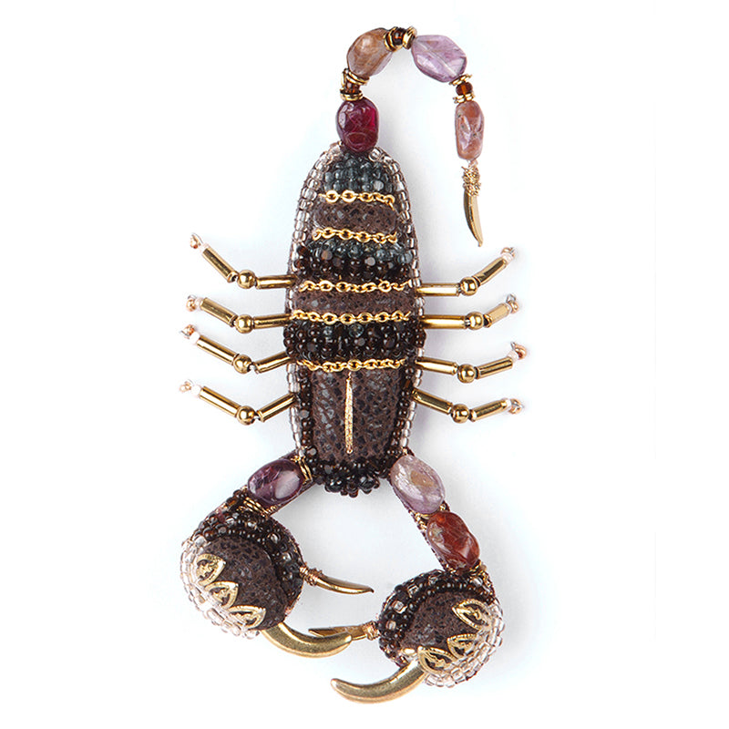 Deepa Gurnani Handmade Scorpion Brooch in Brown