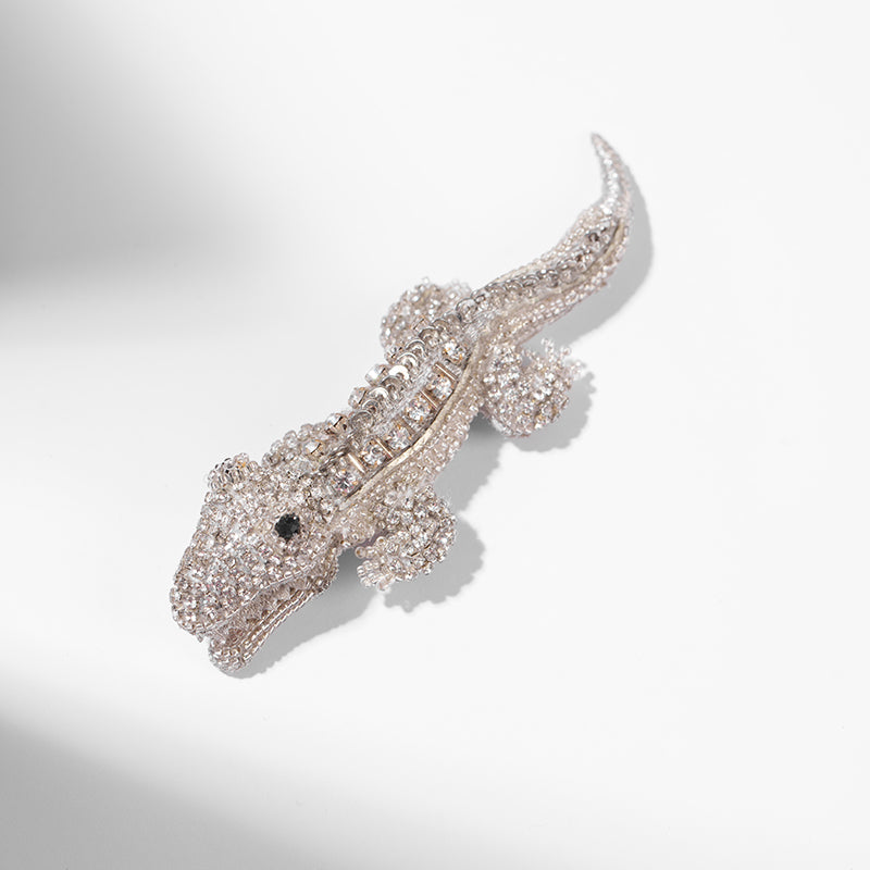 Deepa Gurnani handmade Alligator On Ice Brooch in Silver color