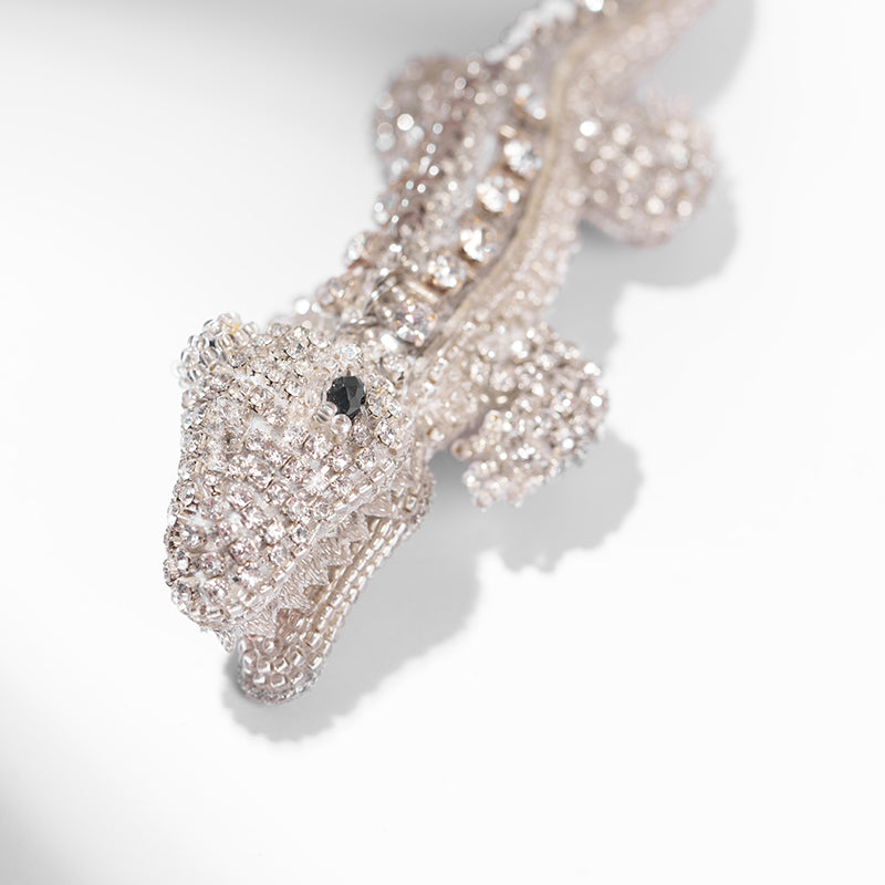 Detail Of Deepa Gurnani handmade Alligator On Ice Brooch in Silver color