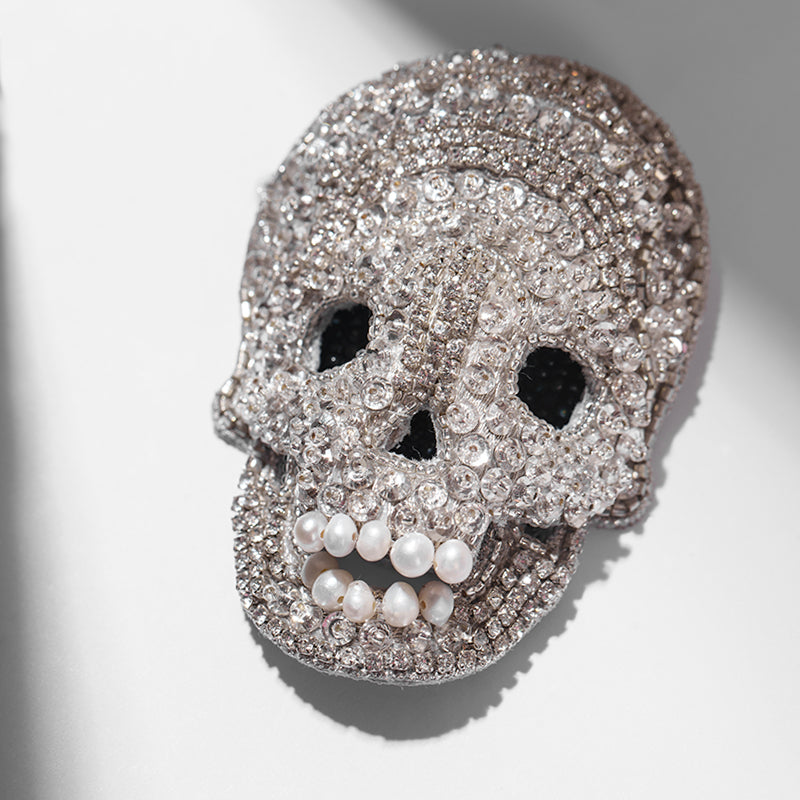 Detail Of Deepa Gurnani handmade Skull On Ice Brooch in Silver color