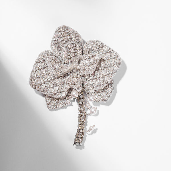 Deepa Gurnani handmade Orchid On Ice Brooch in Silver color