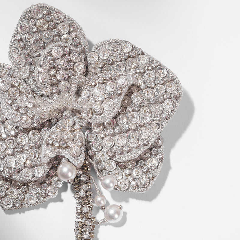 Detail Of Deepa Gurnani handmade Orchid On Ice Brooch in Silver color