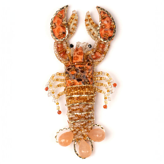 Deepa Gurnani handmade Lobster brooch in orange color