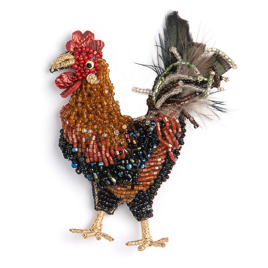 Deepa Gurnani handmade Rooster brooch in rust color