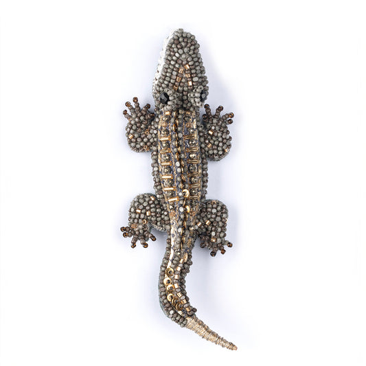 Deepa Gurnani handmade Aligator brooch in olive color