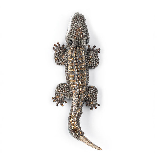 Deepa Gurnani handmade Aligator brooch in olive color