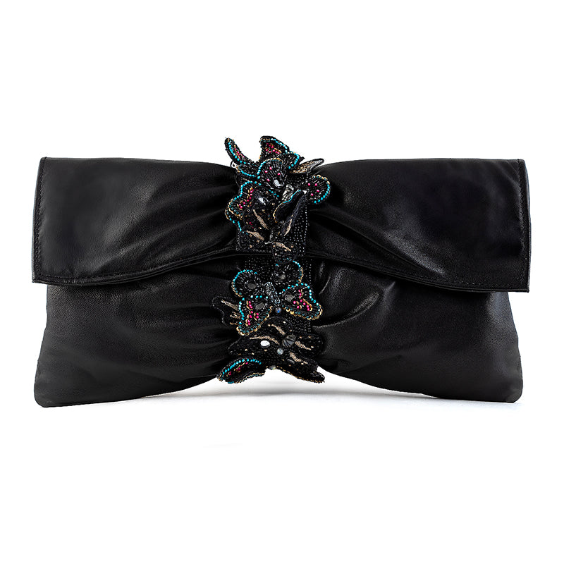 Deepa Gurnani Handmade Flutter clutch in Black color