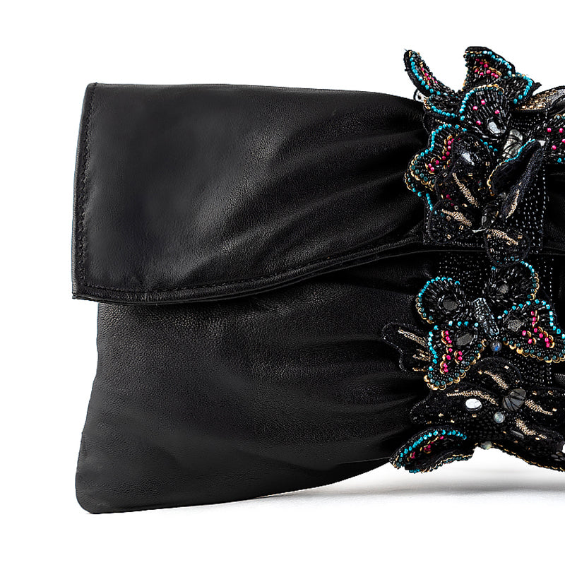 Detail Of Deepa Gurnani Handmade Flutter clutch in Black color