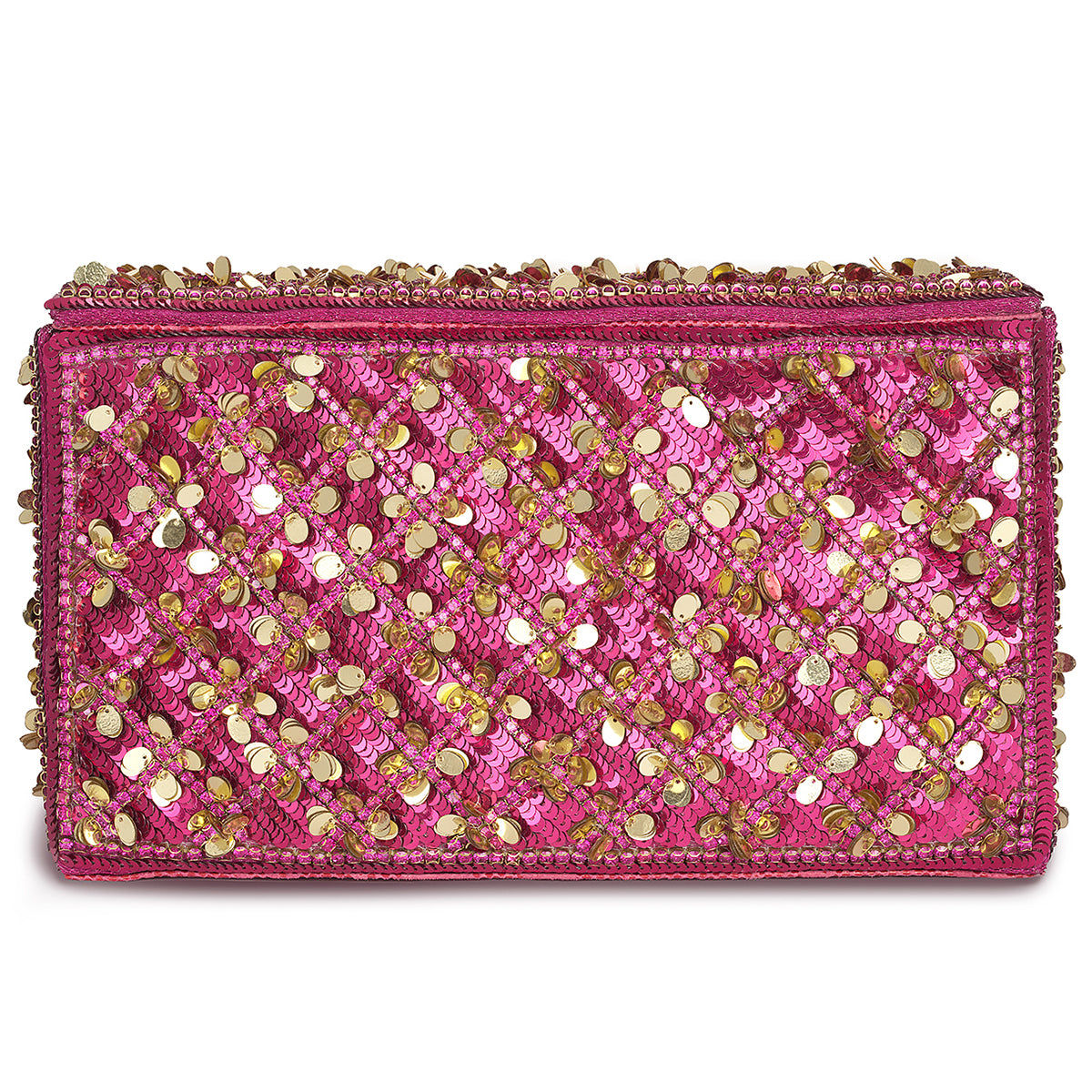 Pink Sequined cotton clutch bag