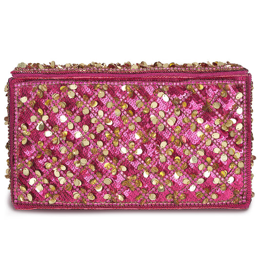 Deepa Gurnani Marsa Clutch in Fuchsia color