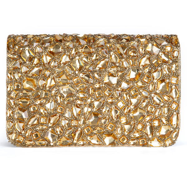 Deepa Gurnani Handmade Lyris Clutch in Gold color