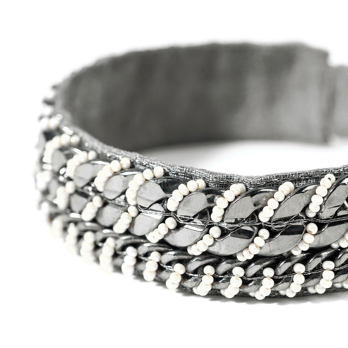 Detail of Handmade Deepa by Deepa Gurnani Frankie Cuff in Gunmetal color