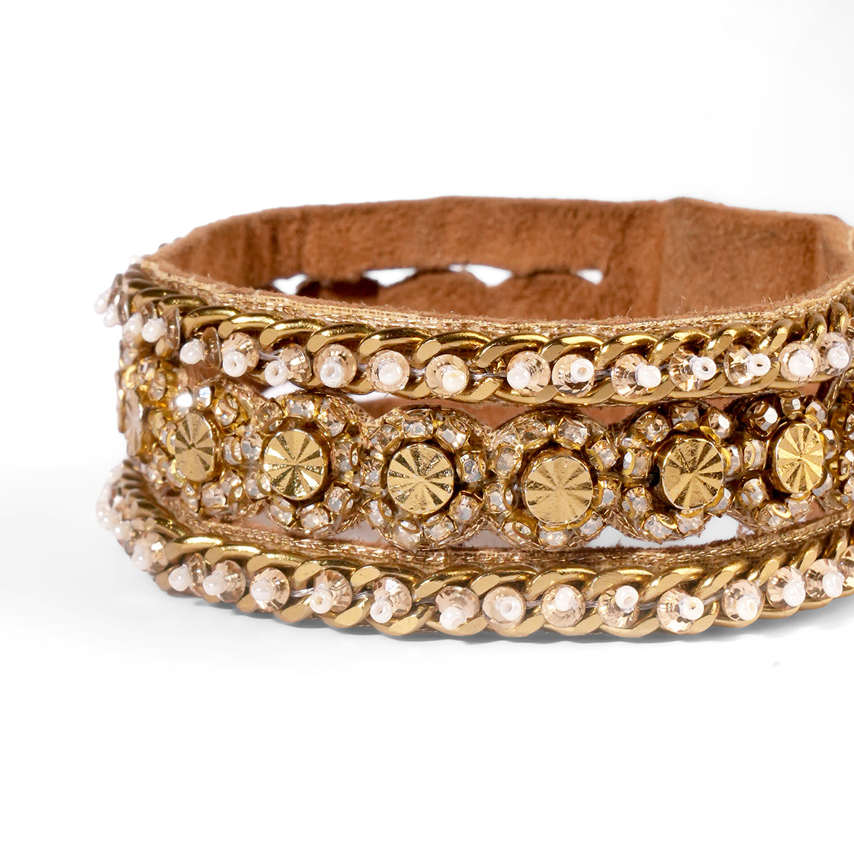 Close up of Deepa Gurnani Pret Elowen Bracelet in gold color