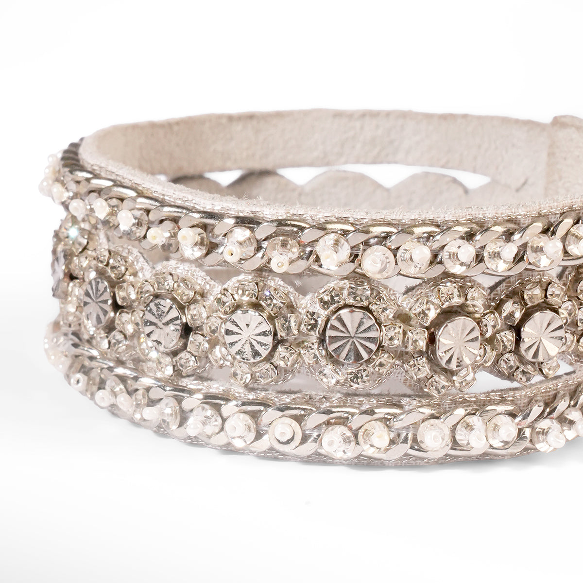 Close up of Deepa Gurnani Pret Elowen Bracelet in silver color