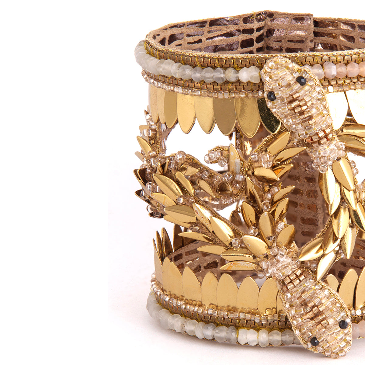 Detail of Deepa Gurnani Handmade Serpent Cuff in gold color