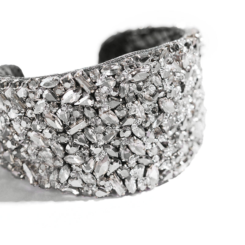 Detail of Deepa Gurnani Handmade Karen Cuff in Gunmetal color.