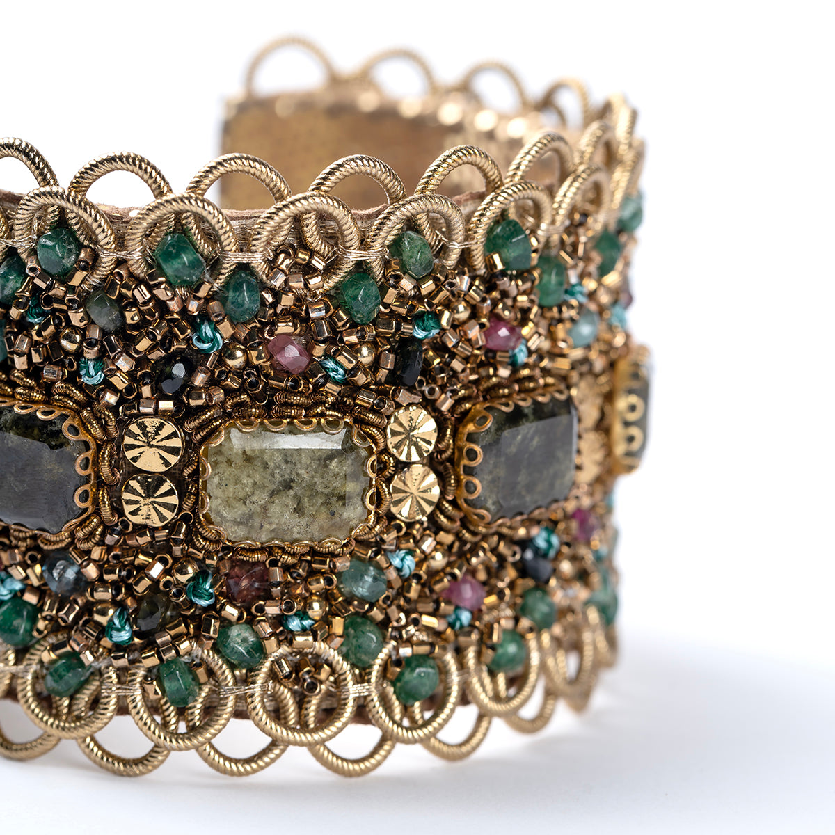 Detail of Deepa Gurnani  Steele Cuff in Emerald color