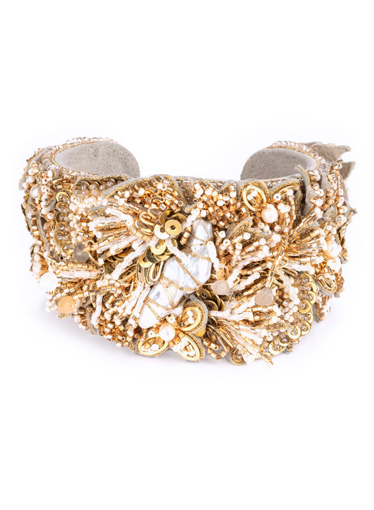 Deepa Gurnani Nevvy Cuff in light gold color