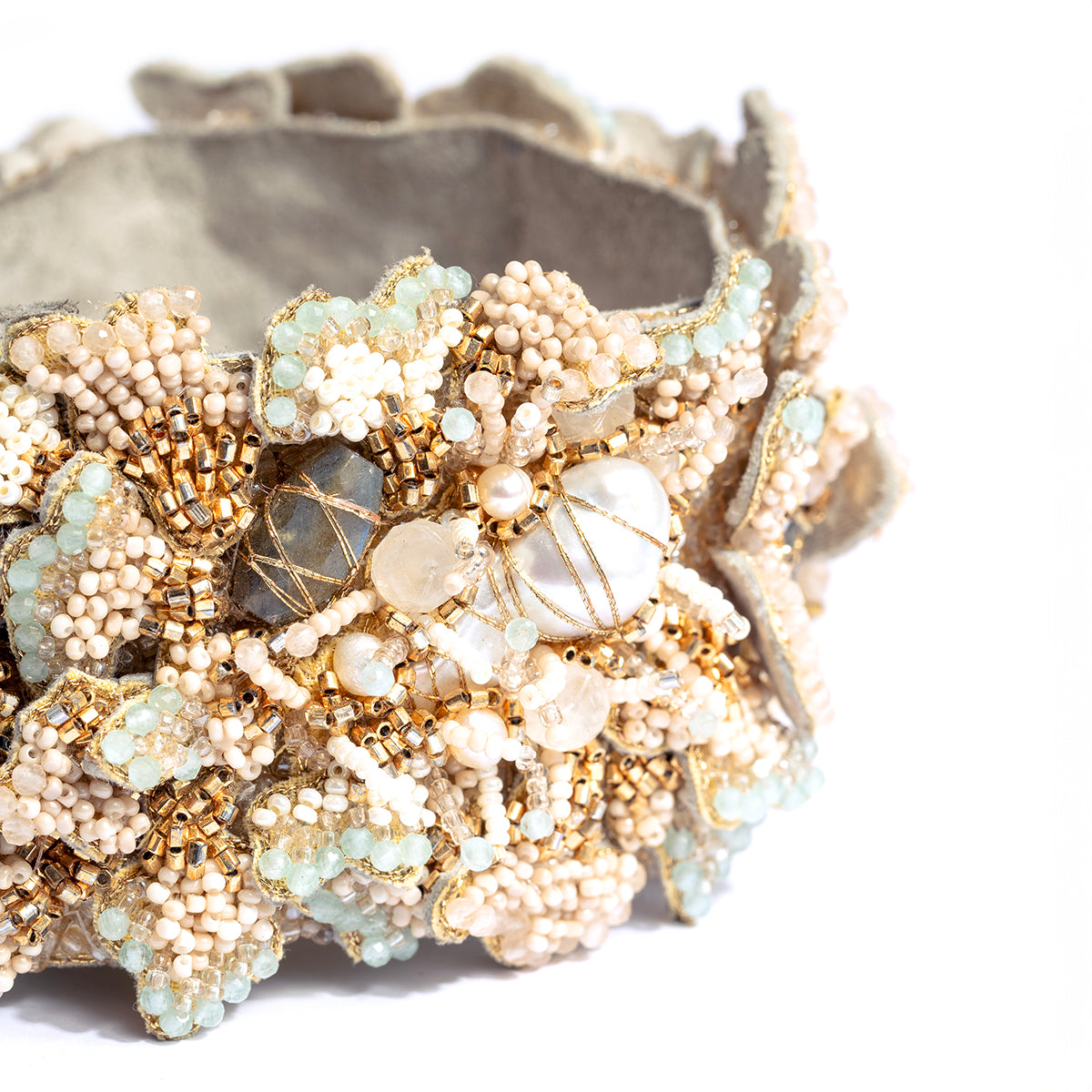 Detail of Deepa Gurnani Erlene Cuff in mint color