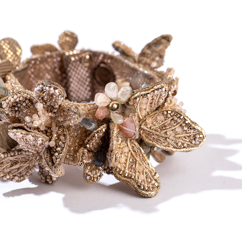 Detail of Deepa Gurnani Handmade Linus Cuff in Beige color