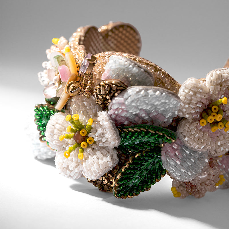 Detail Of Deepa Gurnani handmade Botanica Cuff in Yellow color