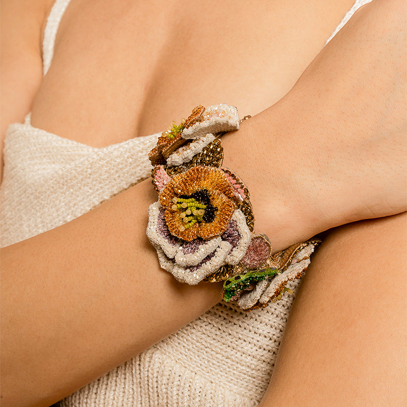 Model Wearing Deepa Gurnani handmade Tropical Bracelet in Multi color