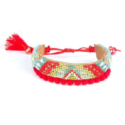 handmade beaded bracelet in red color