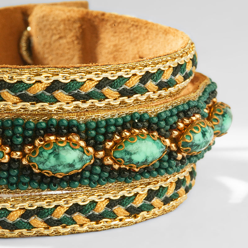Close up of Deepa Gurnani Pret Tanner Bracelet in Emerald 