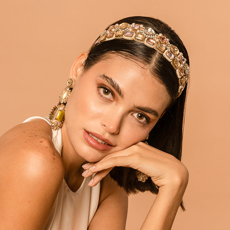 Model Wearing Deepa by Deepa Gurnani Handmade Vila Headband in Multi color