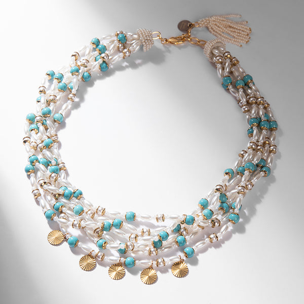 Deepa by Deepa Gurnani Handmade Saravia Necklace in Turquoise color