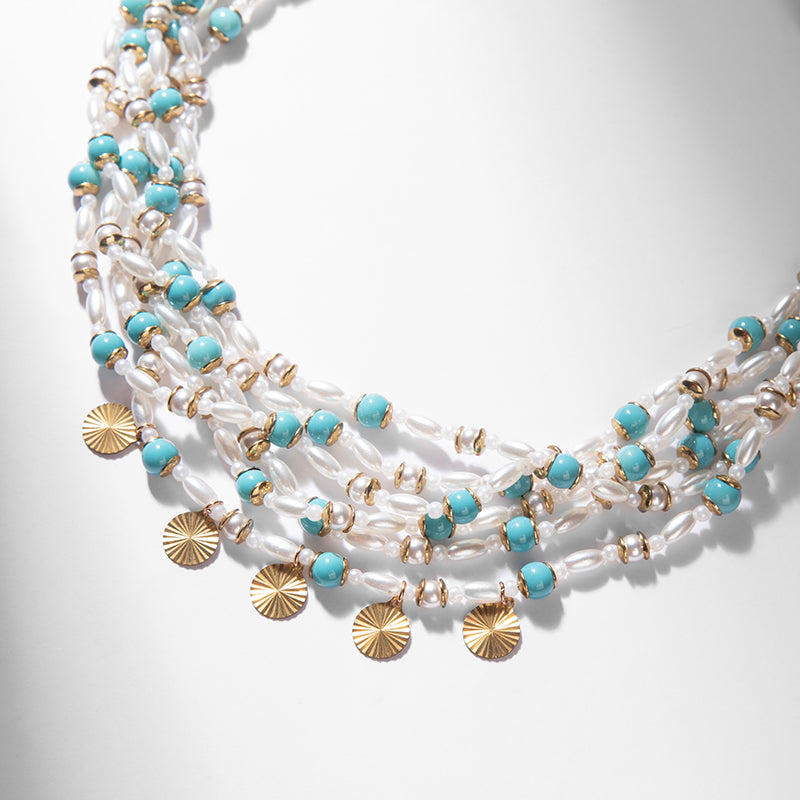 Detail Of Deepa by Deepa Gurnani Handmade Saravia Necklace in Turquoise color