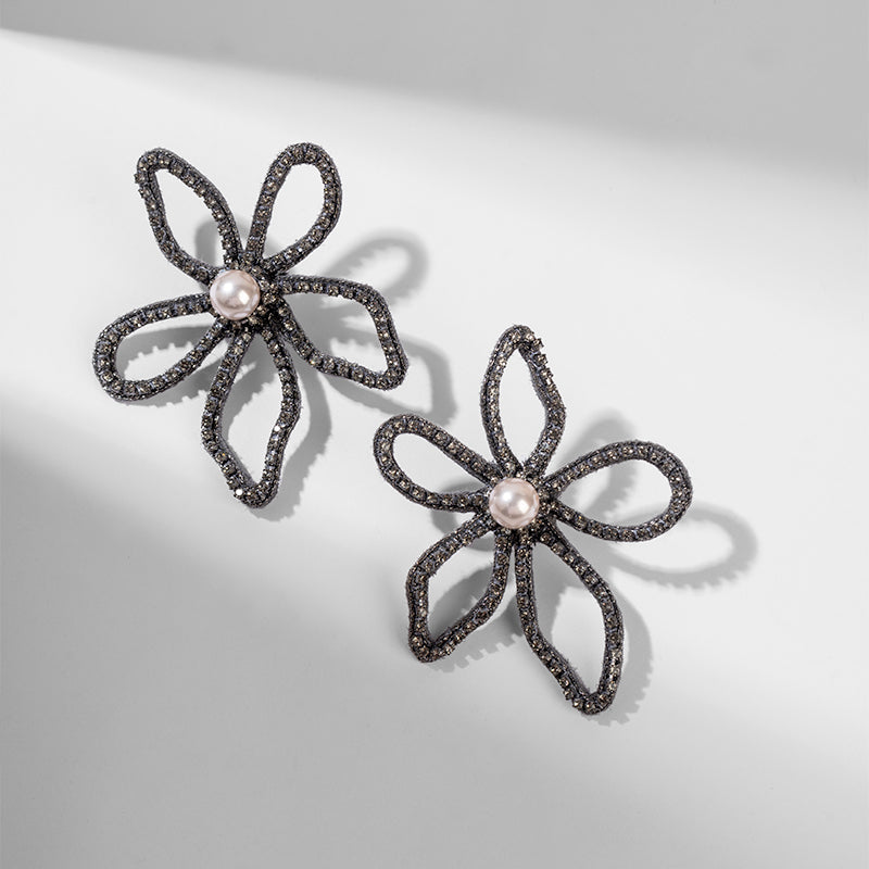 Deepa by Deepa Gurnani Handmade Felicity Earrings in Gunmetal color