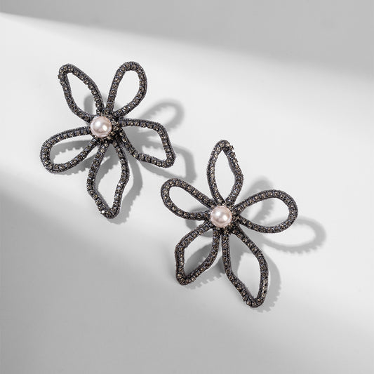 Deepa by Deepa Gurnani Handmade Felicity Earrings in Gunmetal color