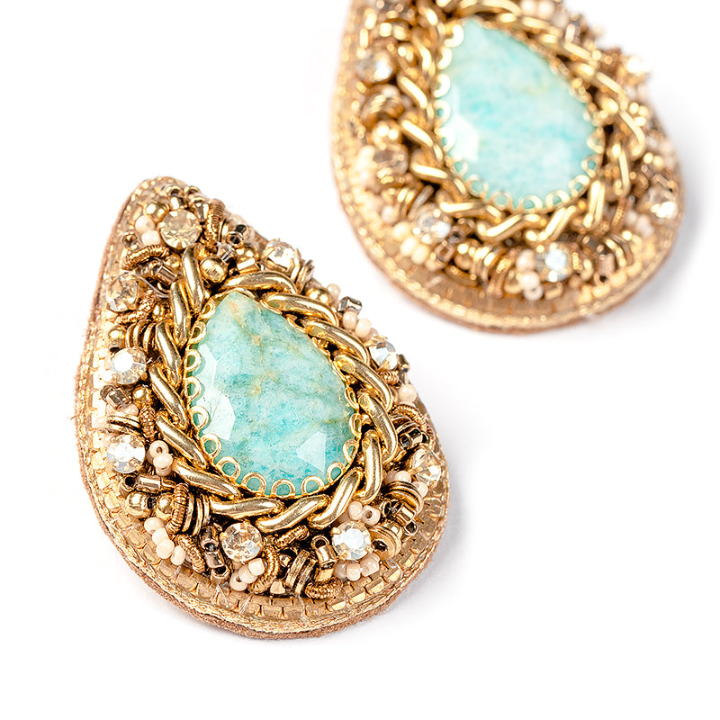 Detail Of Handmade Deepa Gurnani Oriana Earrings in Turquoise color