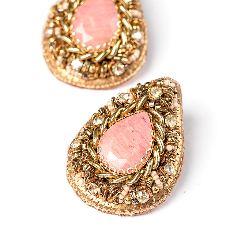 Detail Of Deepa Gurnani handmade the Oriana earrings in Dusty Pink color