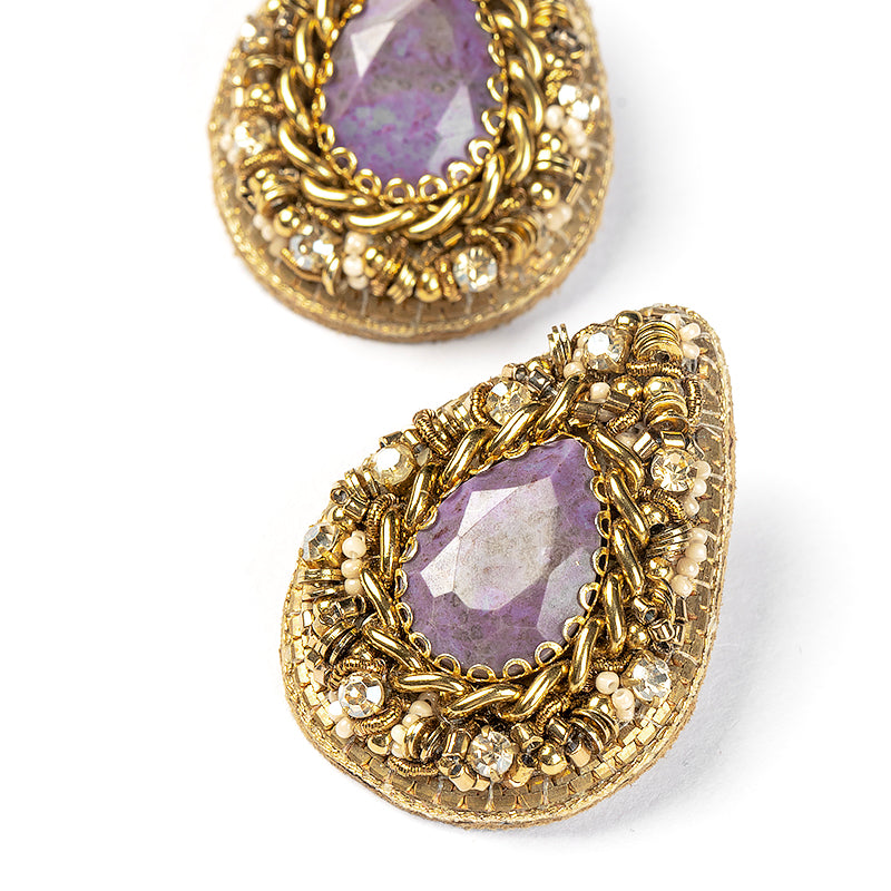 Detail Of Handmade Deepa Gurnani Oriana Earrings in Lavender color