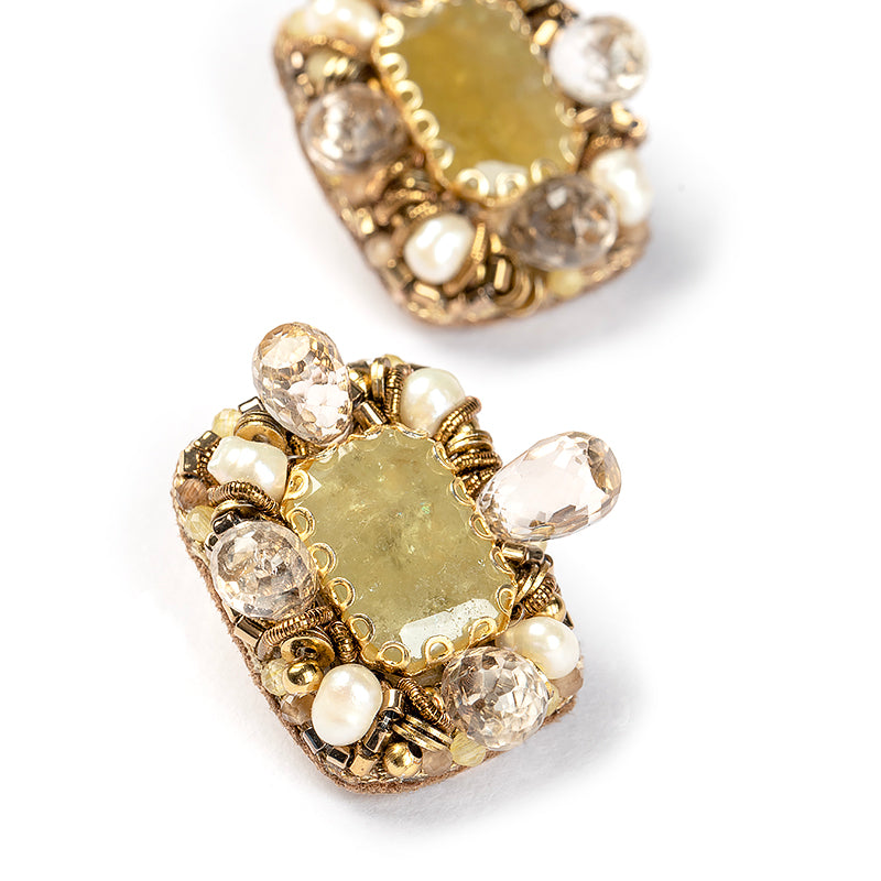 Detail Of Handmade Deepa Gurnani Moora Earrings in Olive color 