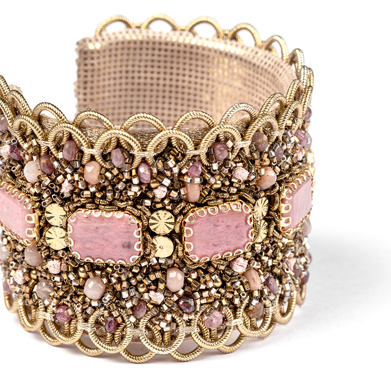 Detail Of Deepa Gurnani Handmade Steele Cuff in Pink color