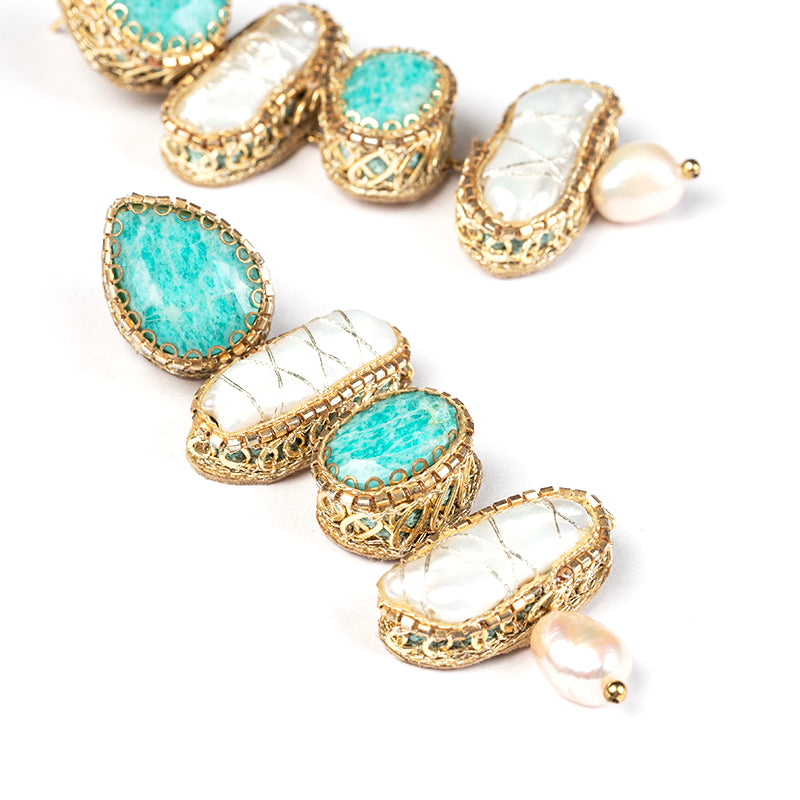 Detail Of Deepa Gurnani Handmade Nadira Earrings in Turquoise color