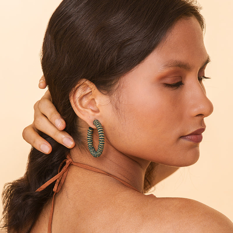 Model Wearing Deepa By Deepa Gurnani Zareen Earrings Green Color