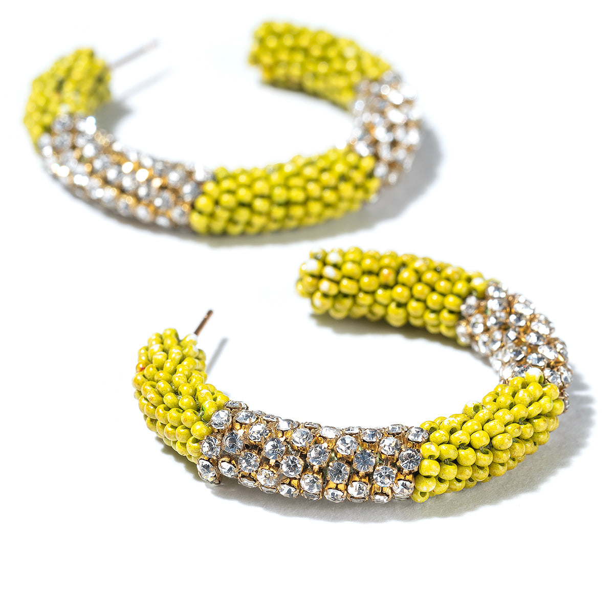 Detail of Deepa By Deepa Gurnani handmade Lana Earrings in charteuse color